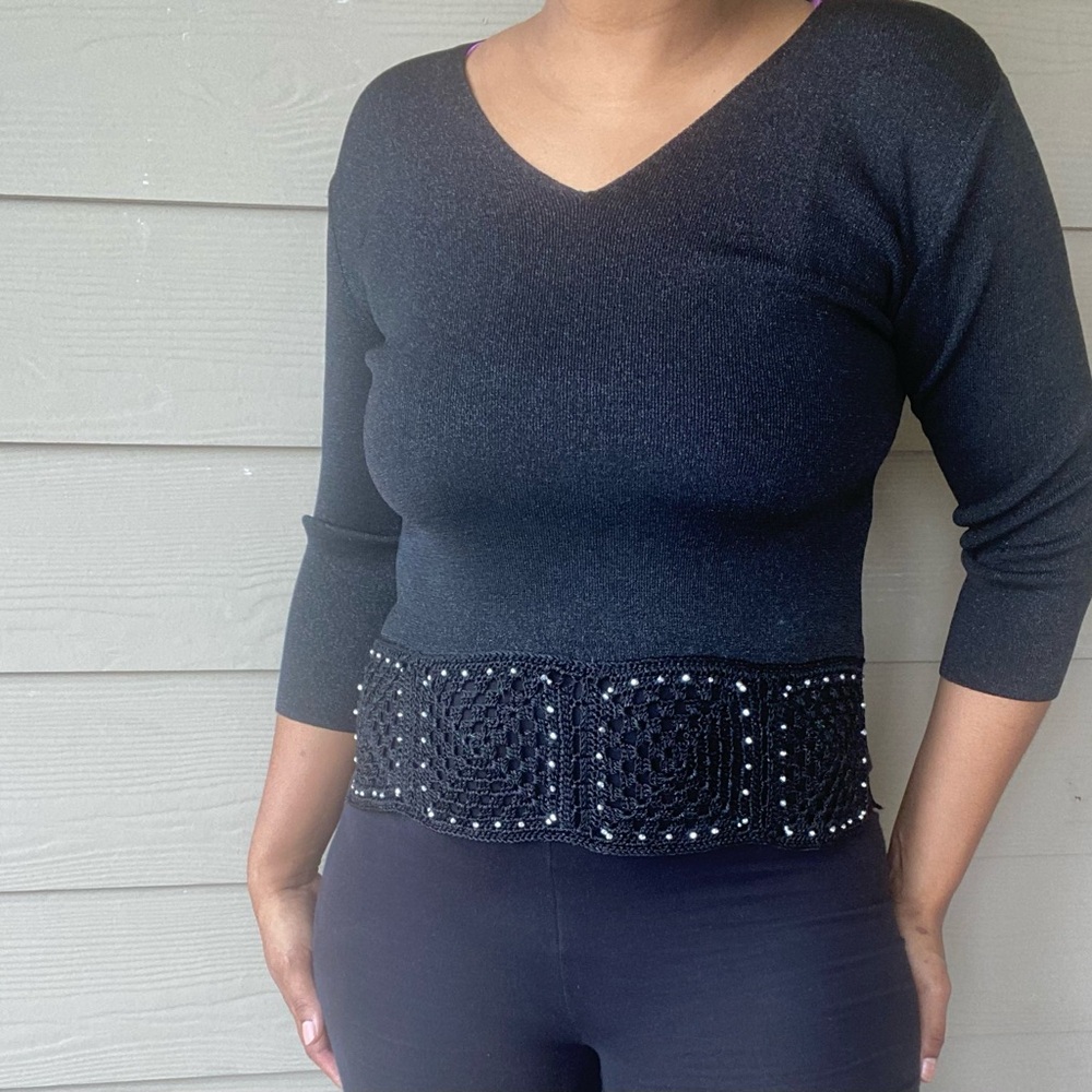 Sparkly knit with bottom crochet details
